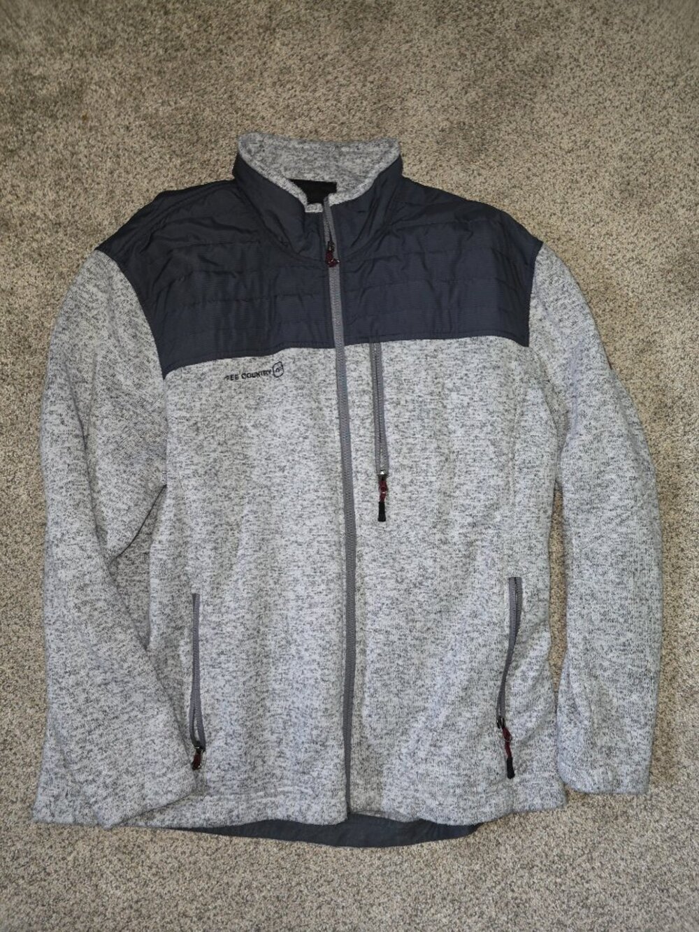 Free Country Mens XL Hybrid Jacket Full Zip Quilted Gray Sweater Coat